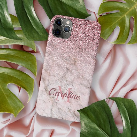 Dusty Roos Gold Glitter Blush Pink Marble Pattern iPhone Hoesje