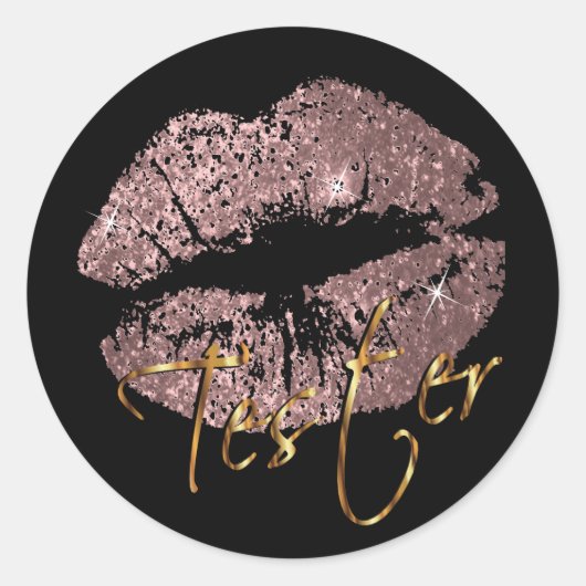 Dusty Roos Gold Glitter Lips - Tester Ronde Sticker (Voorkant)