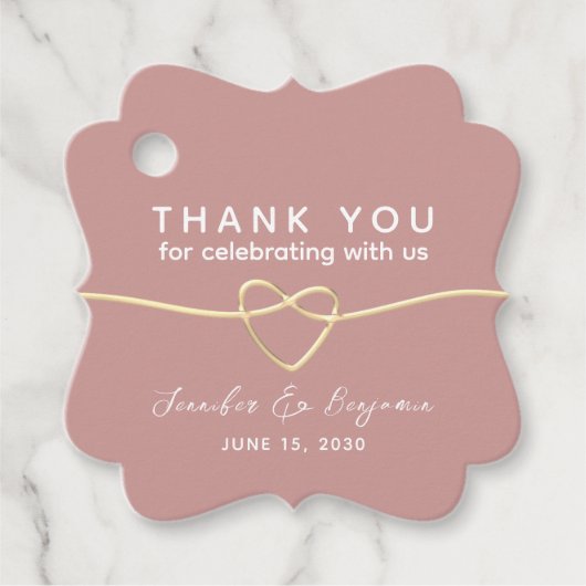 Dusty Roos Gold Heart Wedding Bedankjes Labels (Voorkant)