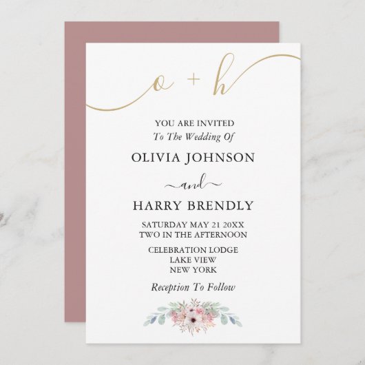 Dusty Roos Gold Rustic Eucalyptus Wedding Invite Kaart (Voorkant / Achterkant)