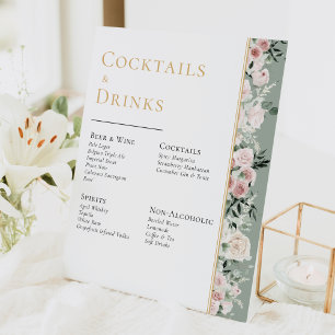 Dusty Roos Goud Sage Groen Bruiloft Drinken Bar Reclamebord Met Voetstuk