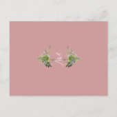 Dusty Roos Greenery Monogram Doopuitnodiging Briefkaart (Achterkant)