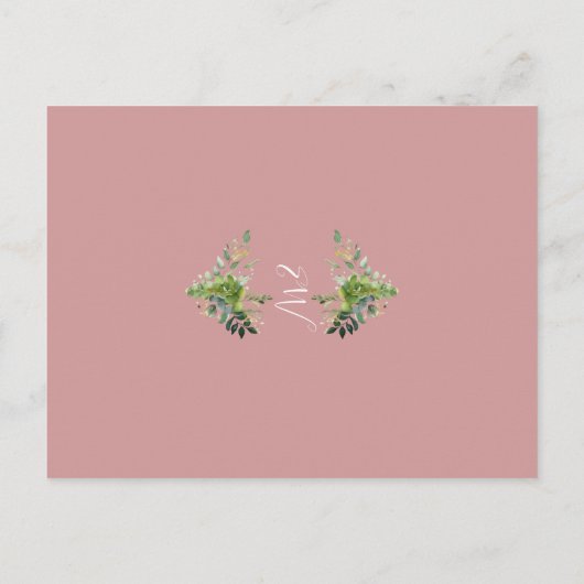 Dusty Roos Greenery Monogram Doopuitnodiging Briefkaart (Achterkant)