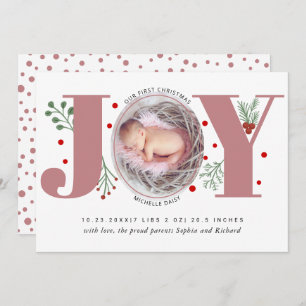 Dusty roos Joy First-kerstfoto baby geboorte Aankondiging