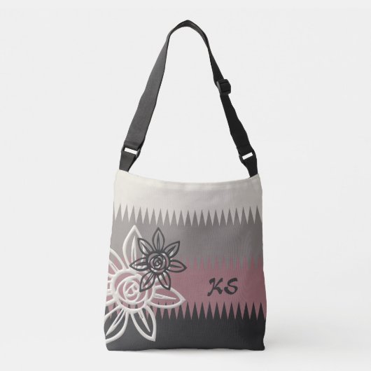 Dusty Roos/Koolstof Aangepaste Floral Crossbody Ba Tas (Voorkant)