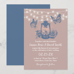 Dusty Roos Lantern & Butterflies Rustic Wedding Kaart