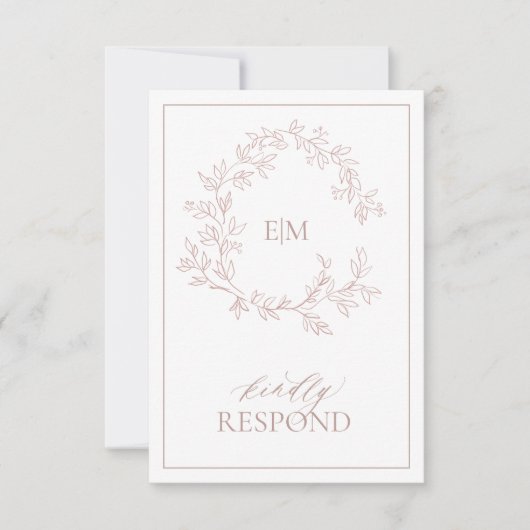 Dusty Roos Leafy Crest Monogram Weddenschap RSVP-k RSVP Kaartje (Voorkant)