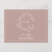Dusty Roos Leafy Crest Monogram Weddenschap RSVP Uitnodiging Briefkaart (Voorkant)