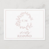 Dusty Roos Leafy Crest Monogram Weddenschap RSVP Uitnodiging Briefkaart (Voorkant)