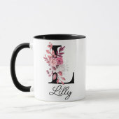 Dusty Roos Mauve Bloemenbrief L Monogram Initiaal Mok (Links)