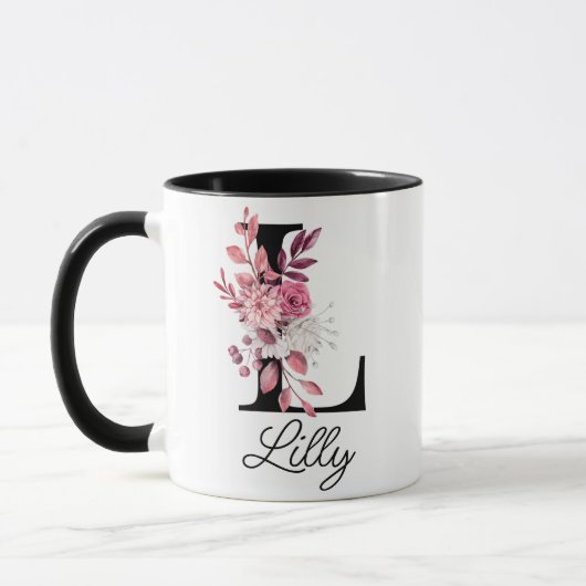 Dusty Roos Mauve Bloemenbrief L Monogram Initiaal Mok (Links)