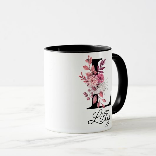 Dusty Roos Mauve Bloemenbrief L Monogram Initiaal Mok (Voorkant rechts)