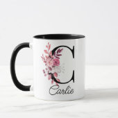 Dusty Roos Mauve Bloemenletter C Monogram Mok (Links)