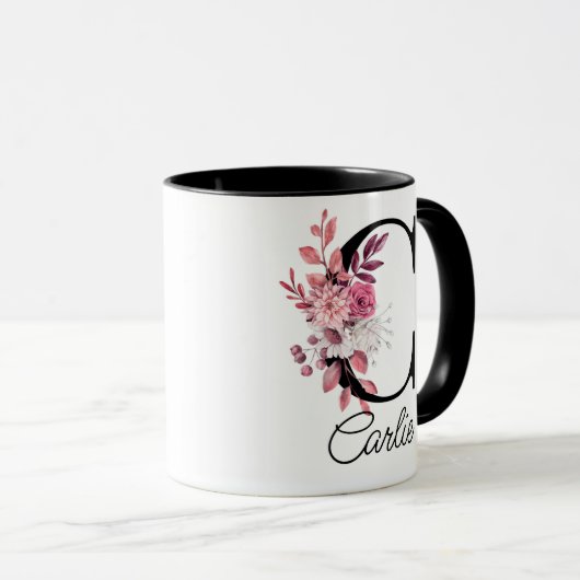 Dusty Roos Mauve Bloemenletter C Monogram Mok (Voorkant rechts)