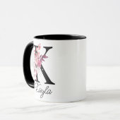 Dusty Roos Mauve Bloemenletter K Monogram Initiaal Mok (Voorkant links)