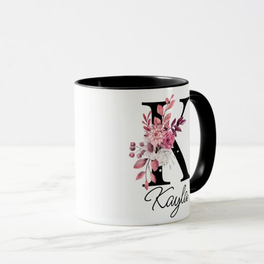 Dusty Roos Mauve Bloemenletter K Monogram Initiaal Mok (Voorkant rechts)