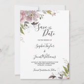 Dusty Roos Mauve Floral Greenery Foto Weddenschap Save The Date (Voorkant)