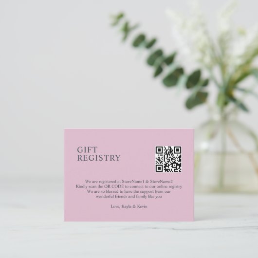 Dusty Roos Mauve QR code GIFT Registry Informatiekaartje (Staand voorkant)