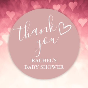 Dusty Roos Meisje Baby shower Script Heart Dank u Ronde Sticker