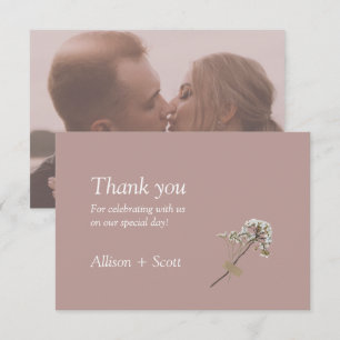 Dusty Roos Minimalist Elegant Hand Press Floral Bedankkaart