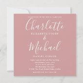 Dusty Roos Minimalist Elegant Script Wedding Kaart (Voorkant)