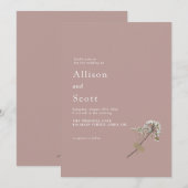 Dusty Roos Minimalist Hand Press Floral Wedding Kaart (Voorkant / Achterkant)