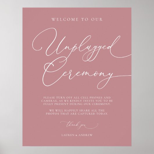 Dusty Roos Minimalist Wedding Unplugged Ceremony Poster (Voorkant)
