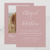 Dusty Roos Modern minimalist Photo Wedding Kaart (Voorkant / Achterkant)