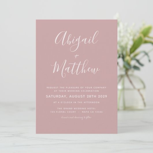 Dusty Roos Modern Minimalist Simple Wedding Kaart (Staand voorkant)