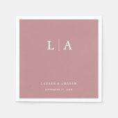 Dusty Roos Monogram Elegant Simple Wedding Napkins Servet (Voorkant)