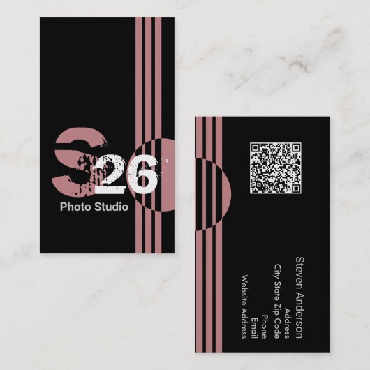 Dusty roos monogram QR-code abstract geometrisch Visitekaartje (Voorkant / Achterkant)