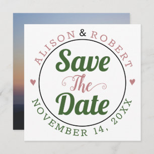 Dusty roos moss green typografie foto op de achter save the date