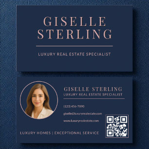 Dusty Roos Navy Blue Real Estate Agent QR Code Visitekaartje