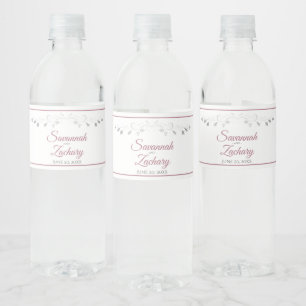 Dusty Roos op White Elegant  Border Wedding Waterfles Etiket