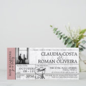 Dusty Roos Paris Wedding Boarding Pass Uitnodiging (Staand voorkant)