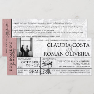 Dusty Roos Paris Wedding Boarding Pass Uitnodiging