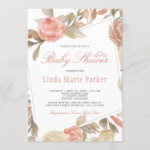 Dusty Roos Peach Cream Floral Baby shower Kaart