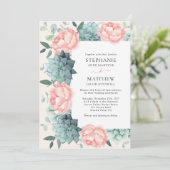 Dusty Roos Peony Succulents Eucalyptus Wedding Kaart (Staand voorkant)