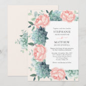 Dusty Roos Peony Succulents Eucalyptus Wedding Kaart (Voorkant / Achterkant)