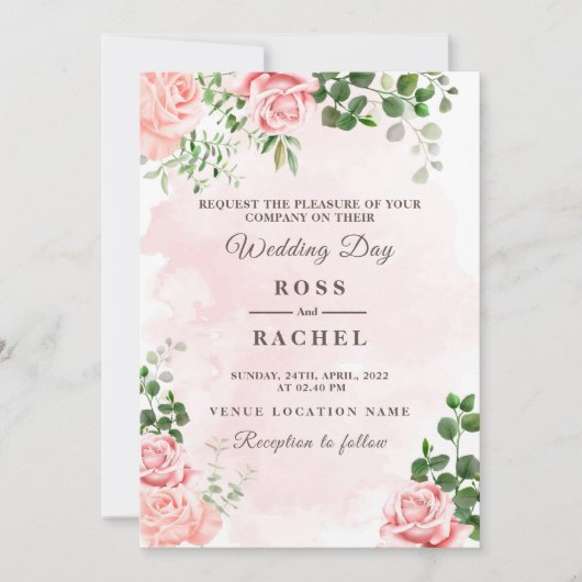 Dusty Roos Pink and Gold Floral Greenery Wedding I Kaart (Voorkant)