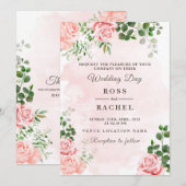 Dusty Roos Pink and Gold Floral Greenery Wedding I Kaart (Voorkant / Achterkant)