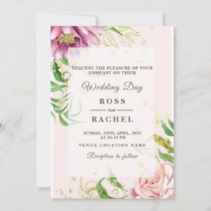 Dusty Roos Pink and Gold Floral Greenery Wedding I Kaart