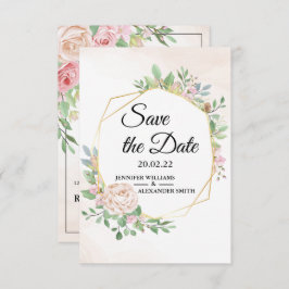 Dusty Roos Pink and Gold Floral Greenery Wedding Save The Date