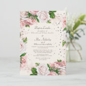 Dusty Roos Pink Floral Silver Glitter Wedding Kaart (Staand voorkant)