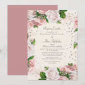 Dusty Roos Pink Floral Silver Glitter Wedding Kaart (Voorkant / Achterkant)