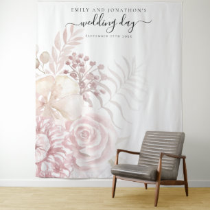 Dusty Roos Pink Florals Weddenschap Foto achtergro Wandkleed