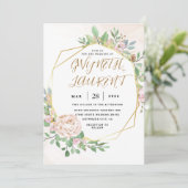 Dusty Roos Pink Gold Greenery Floral Wedding Kaart (Staand voorkant)
