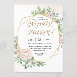 Dusty Roos Pink Gold Greenery Floral Wedding Kaart