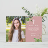 Dusty Roos Pink Greenery Fotobevestiging Bedankkaart (Staand voorkant)