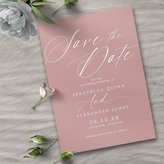 Dusty Roos Pink Mauve | Eenvoudig Elegant Script Save The Date